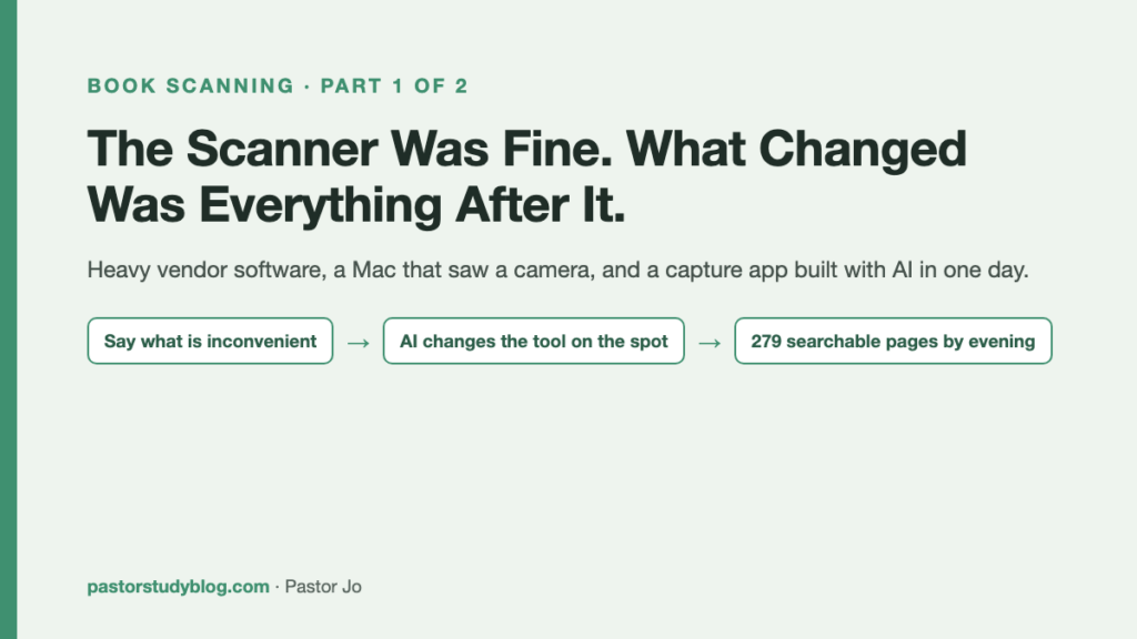 My Book Scanner's Software Was Too Heavy, So I Built a Scanning App With AI in One Day Title card: a lightweight book scanning app built with AI in one day